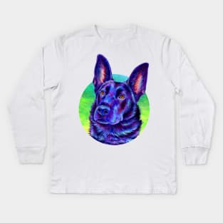 Colorful Black German Shepherd Dog Kids Long Sleeve T-Shirt